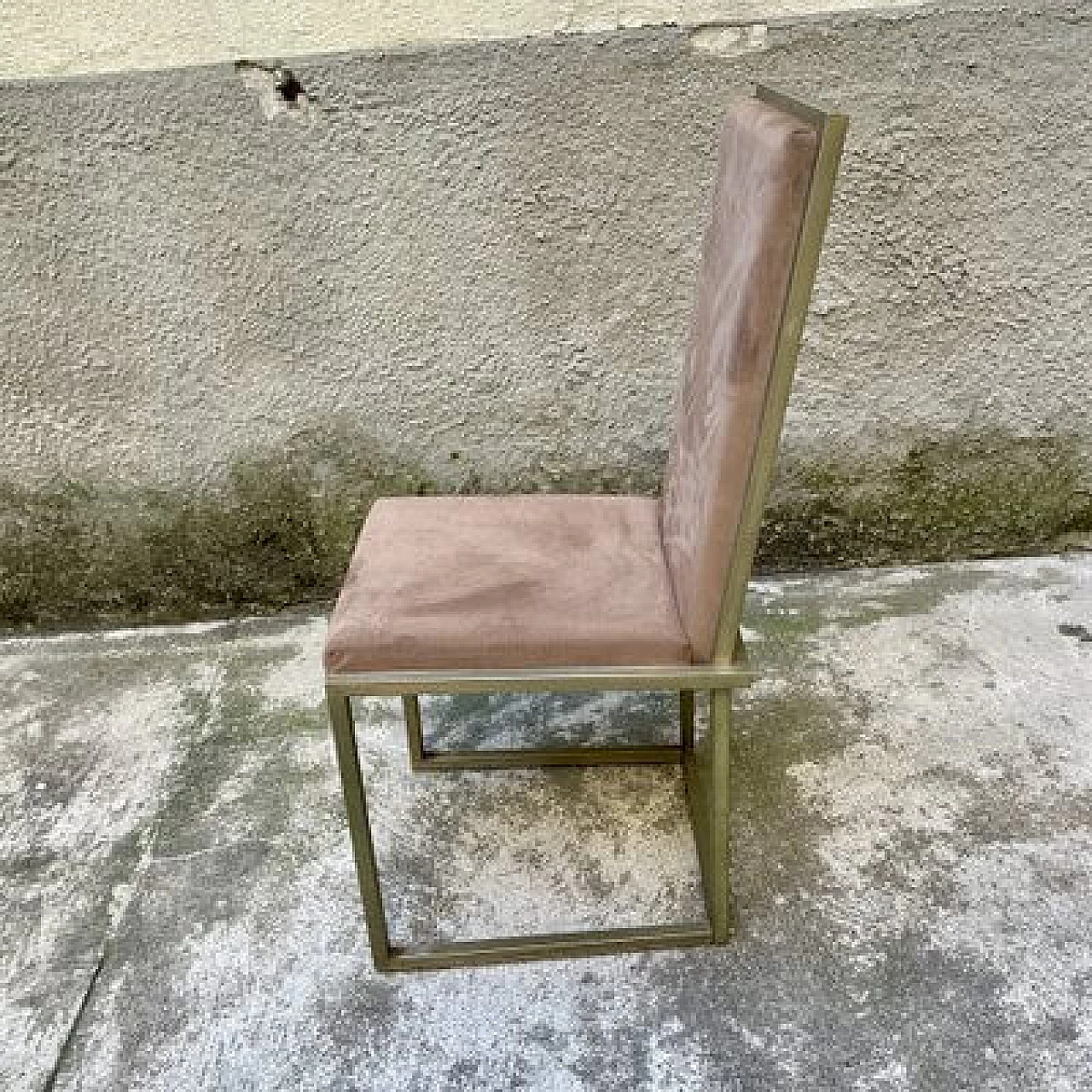 4 Brass chairs covered in alcantara, 1980s 3