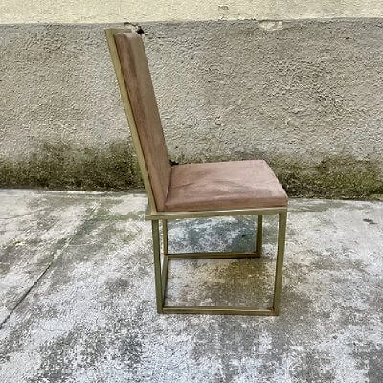 4 Brass chairs covered in alcantara, 1980s 5