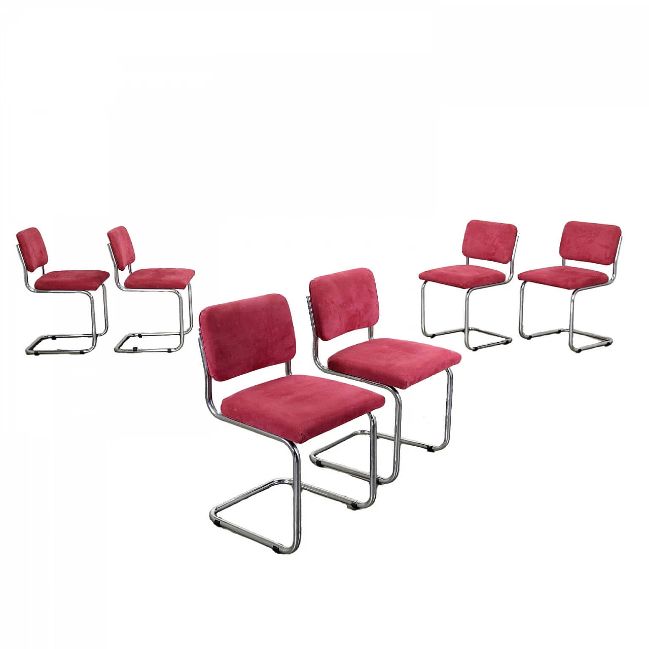6 Metal and fabric Cantilever chairs, 1970s 1