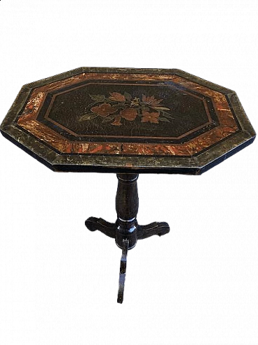 Inlaid wooden coffee table painted with flowers, 19th century