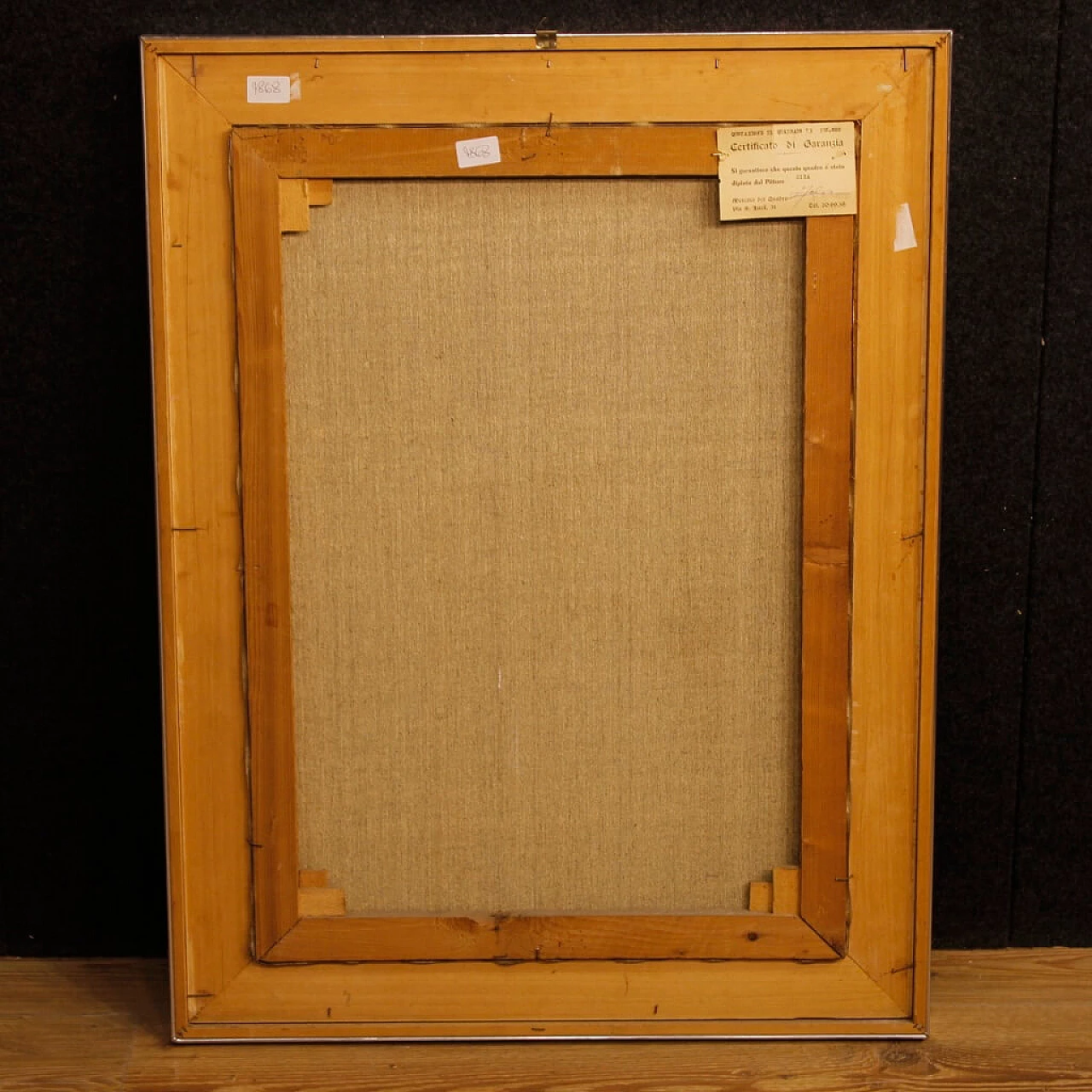 Paesaggio con fiume, ponte e case, dipinto a olio su tela 5