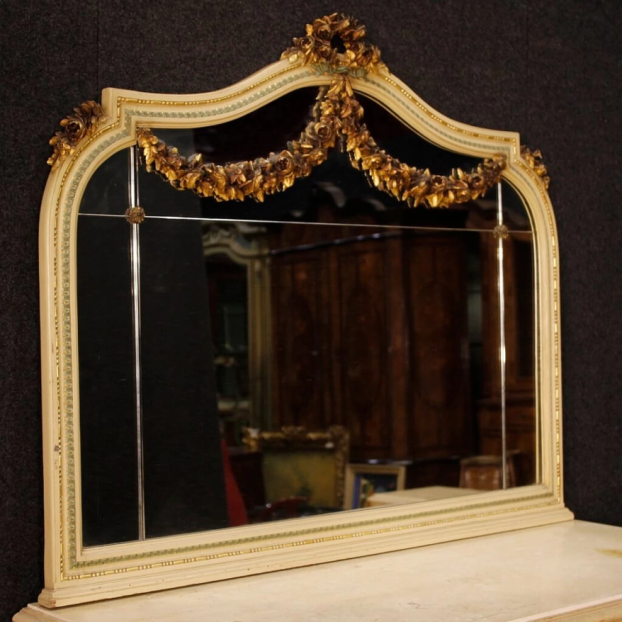 Louis XVI style lacquered and gilded wood dresser with mirror 5