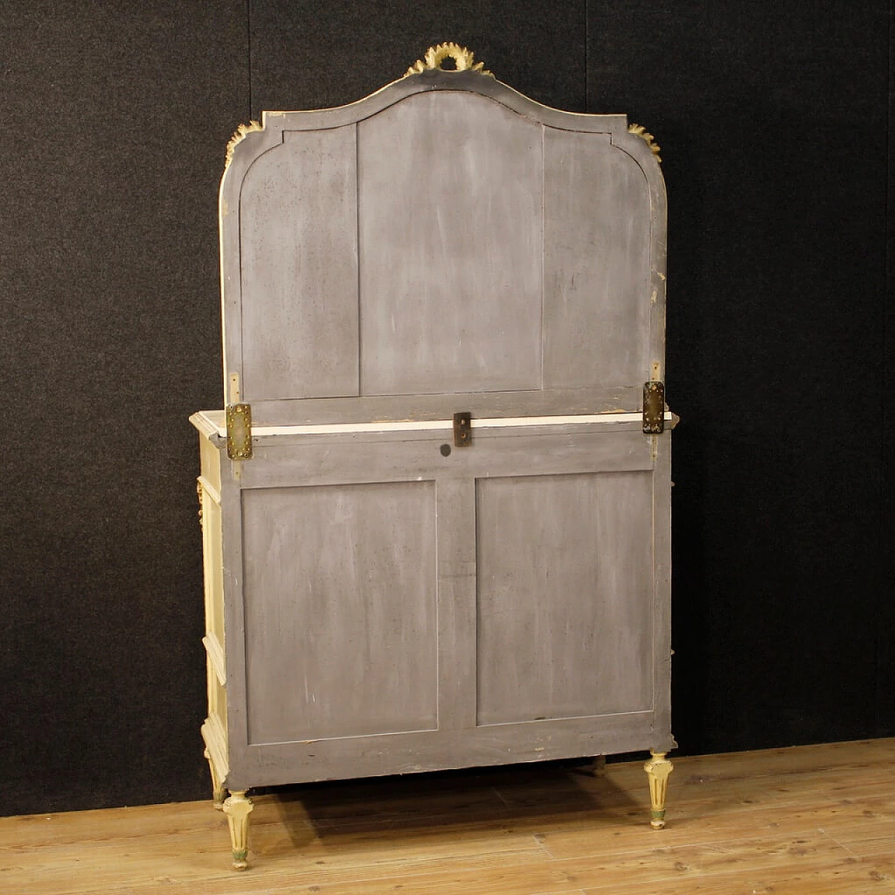Louis XVI style lacquered and gilded wood dresser with mirror 6