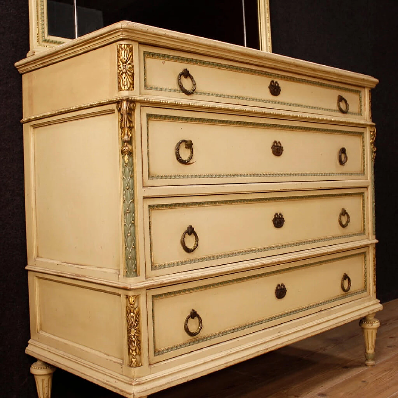 Louis XVI style lacquered and gilded wood dresser with mirror 8
