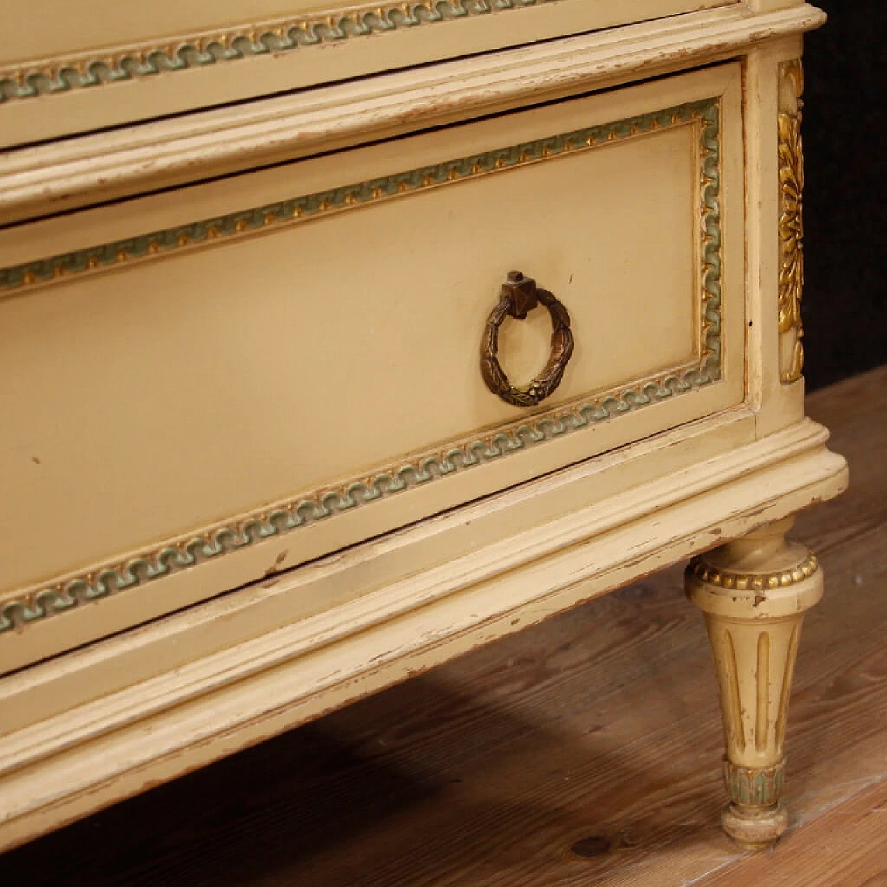 Louis XVI style lacquered and gilded wood dresser with mirror 10