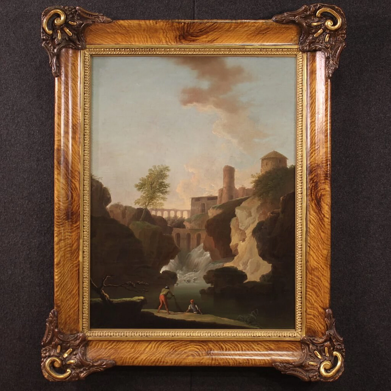 Landscape with figures and architectures, oil painting on canvas, 18th century 9