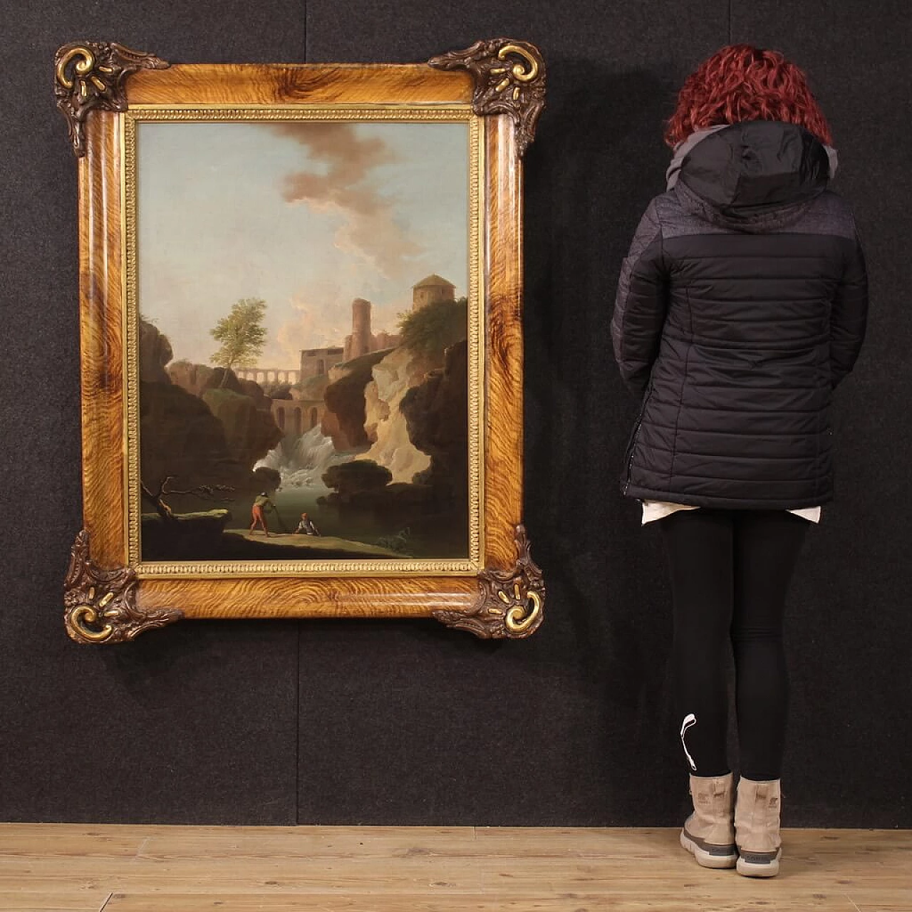 Landscape with figures and architectures, oil painting on canvas, 18th century 11