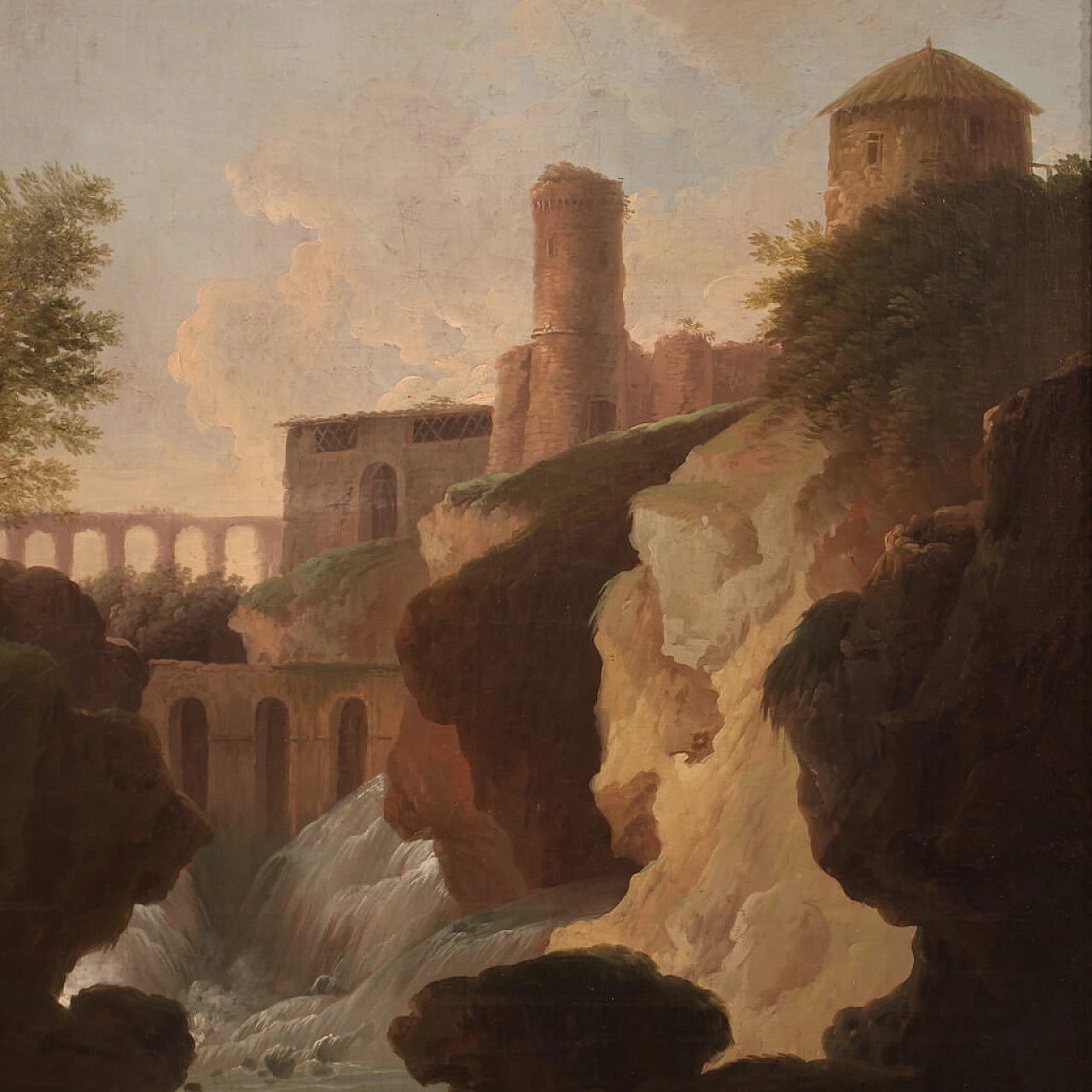 Landscape with figures and architectures, oil painting on canvas, 18th century 13
