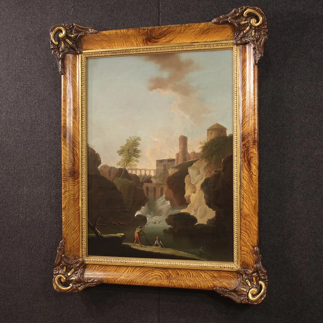 Landscape with figures and architectures, oil painting on canvas, 18th century 16