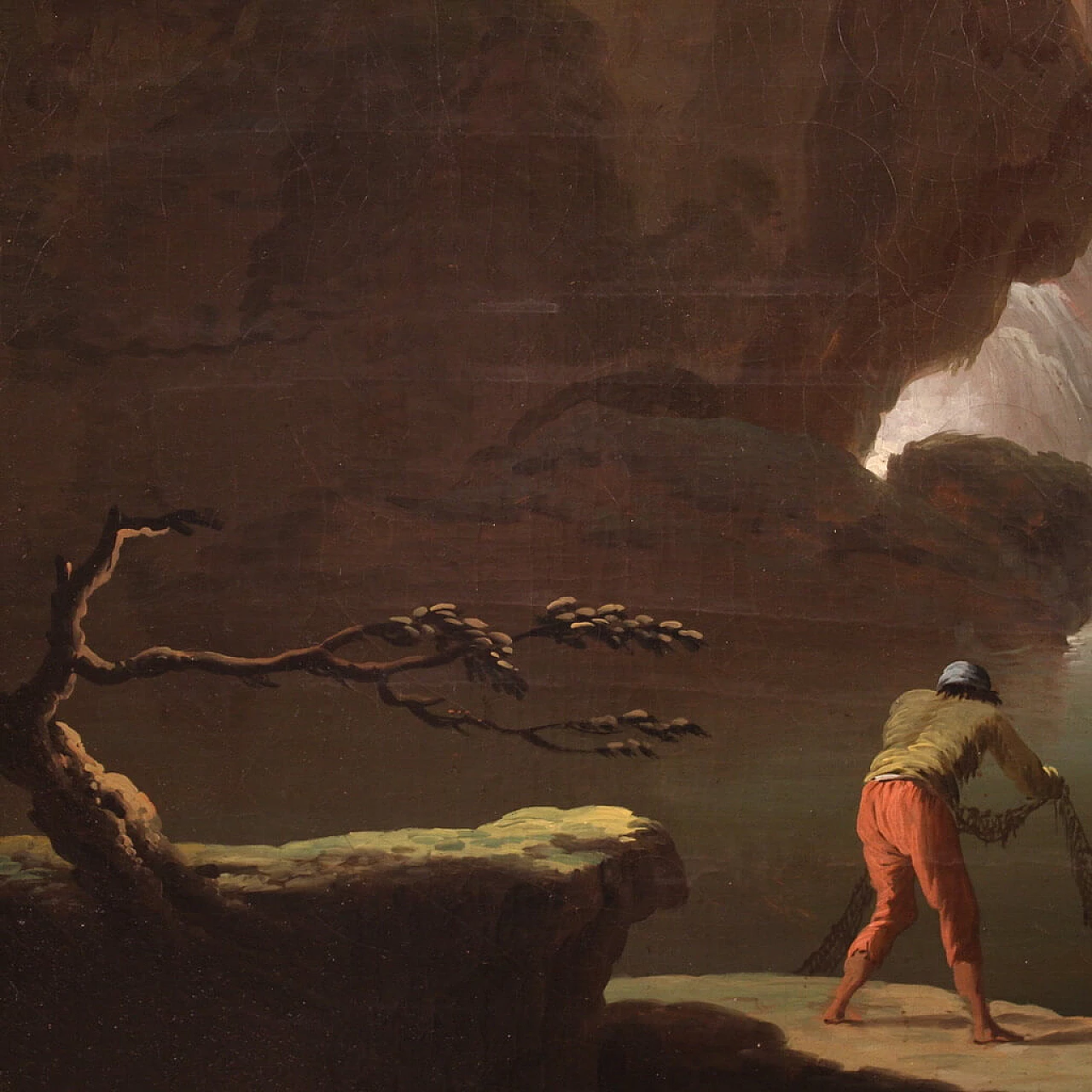 Landscape with figures and architectures, oil painting on canvas, 18th century 21