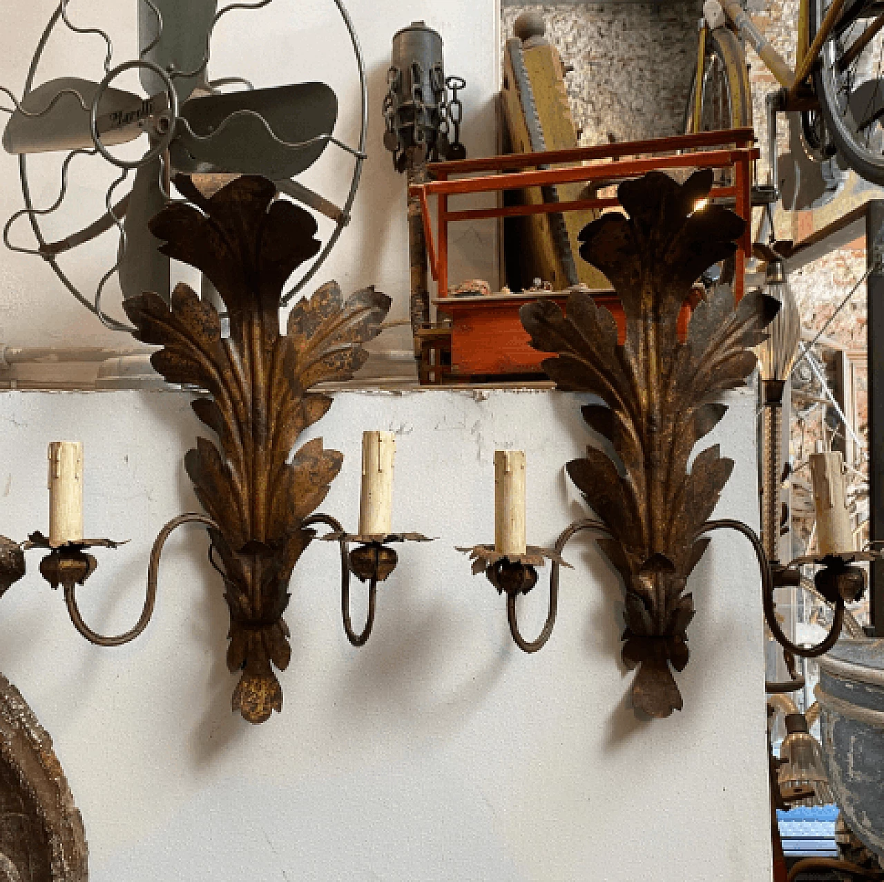 Pair of iron wall lights, late 19th century 2