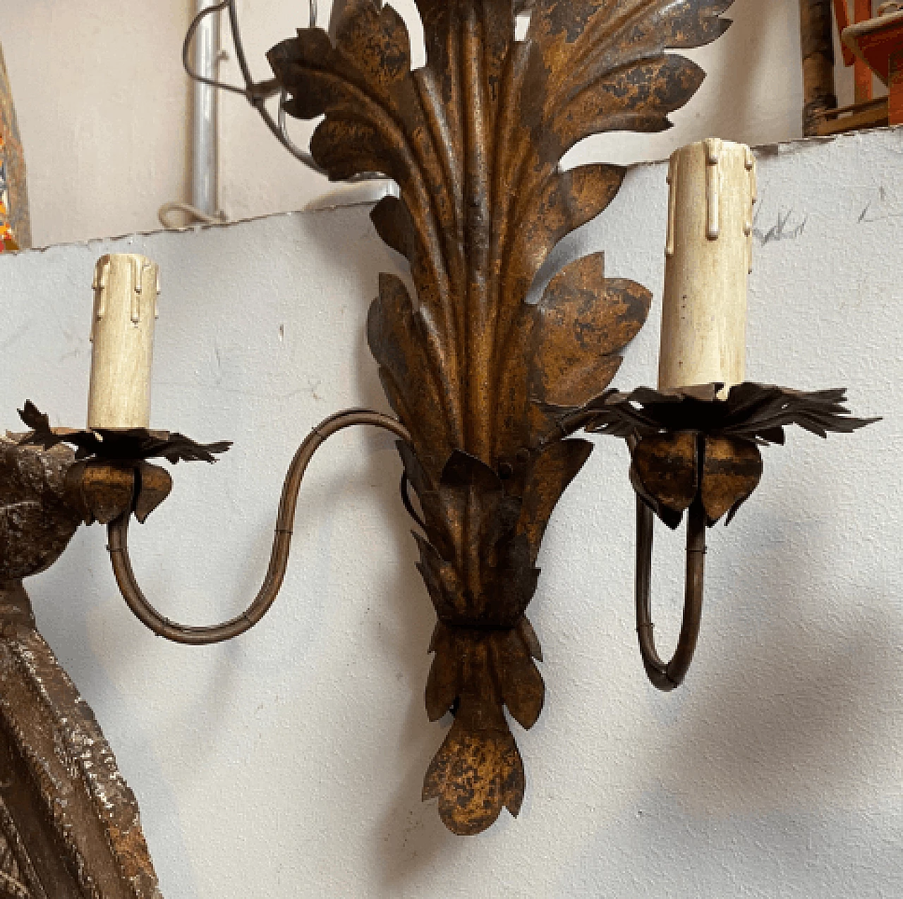 Pair of iron wall lights, late 19th century 5