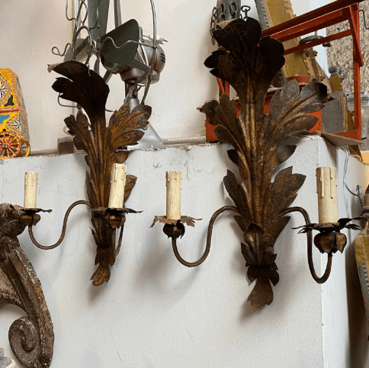 Pair of iron wall lights, late 19th century 6