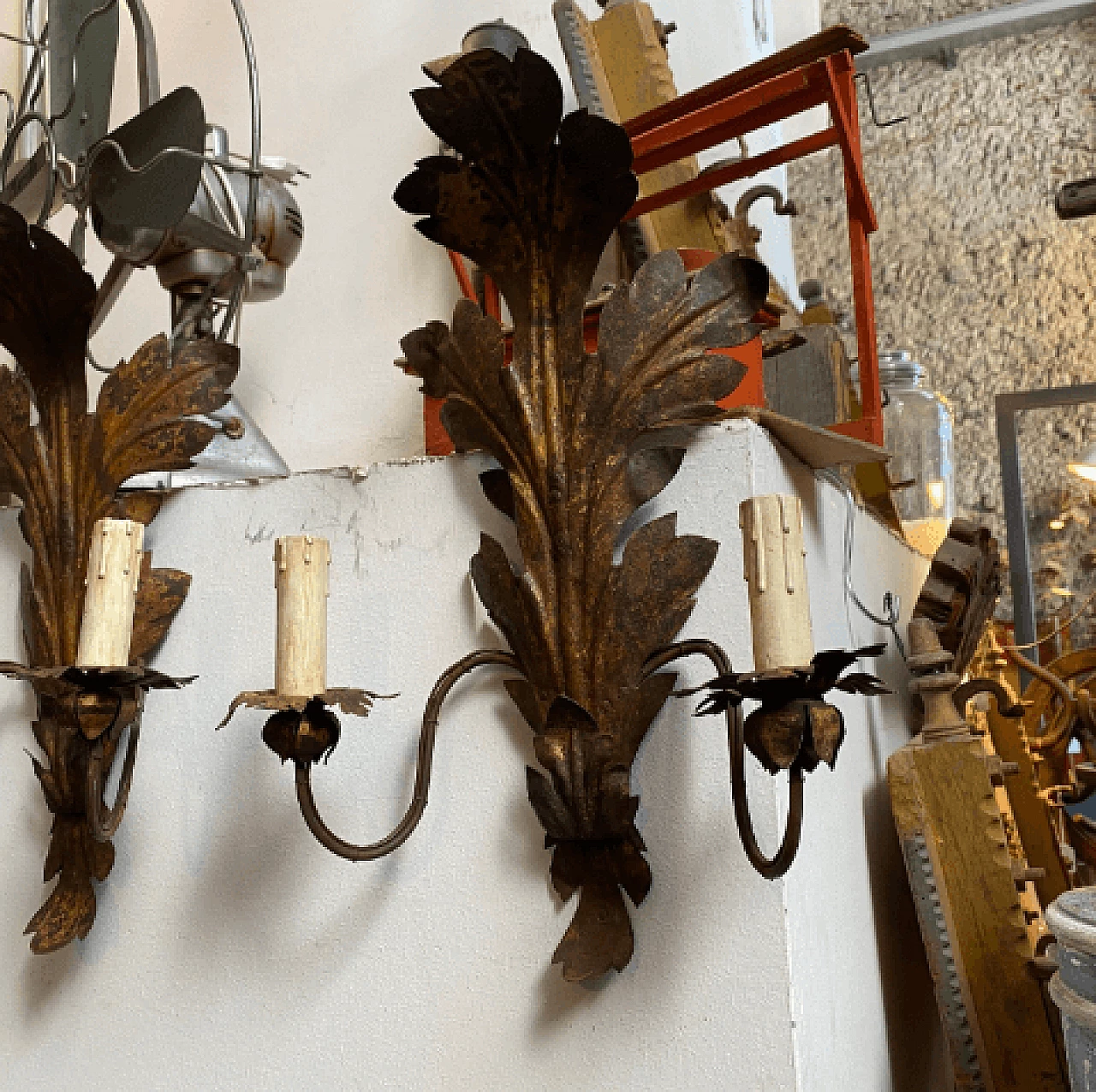 Pair of iron wall lights, late 19th century 8