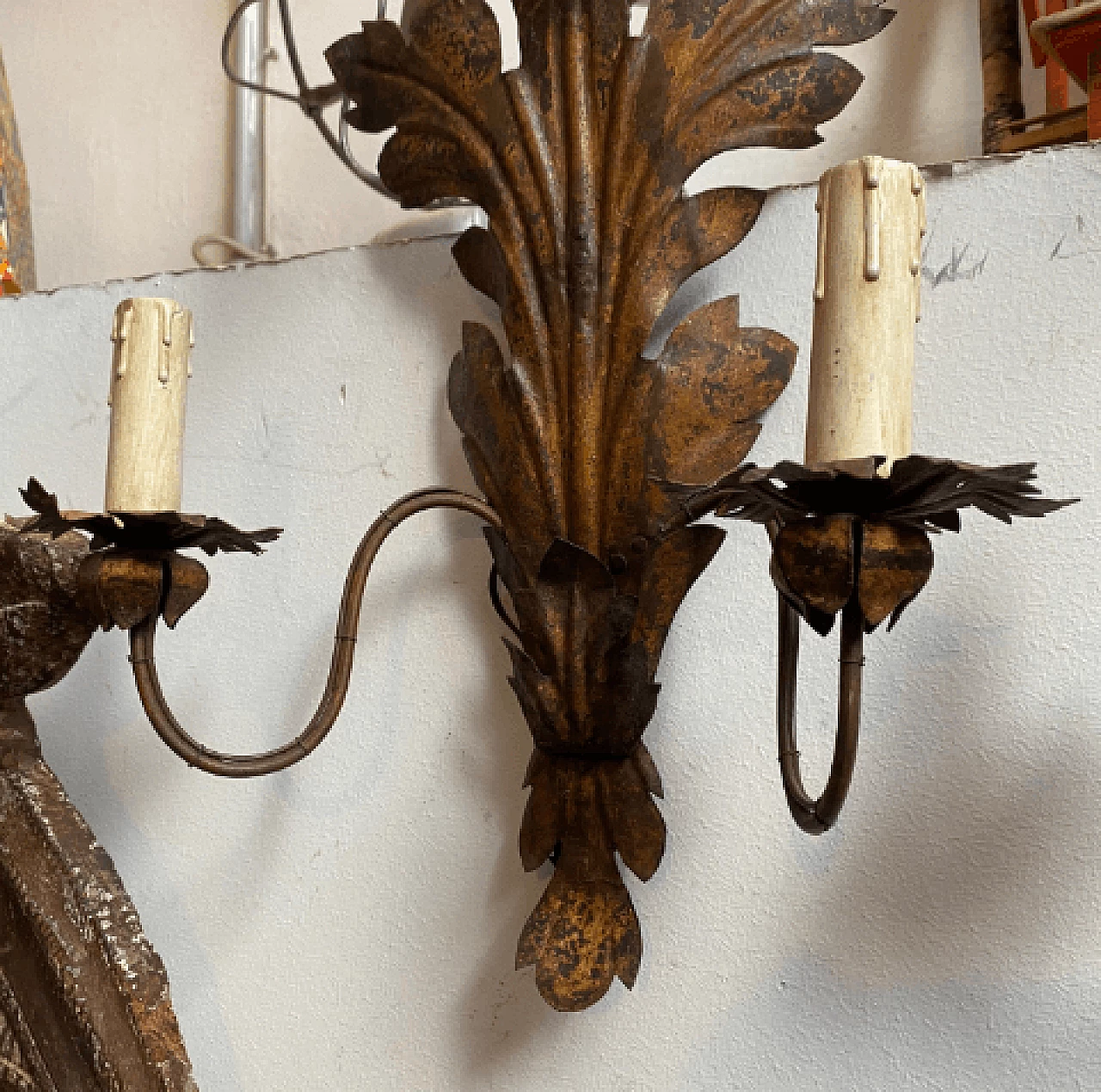 Pair of iron wall lights, late 19th century 10