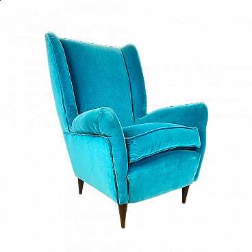 Electric blue velvet armchair attributed to Gio Ponti for ISA Bergamo, 1950s
