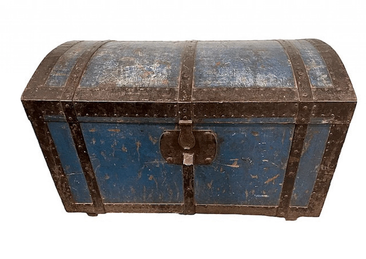 Baule in noce laccato blu, metà '800 2