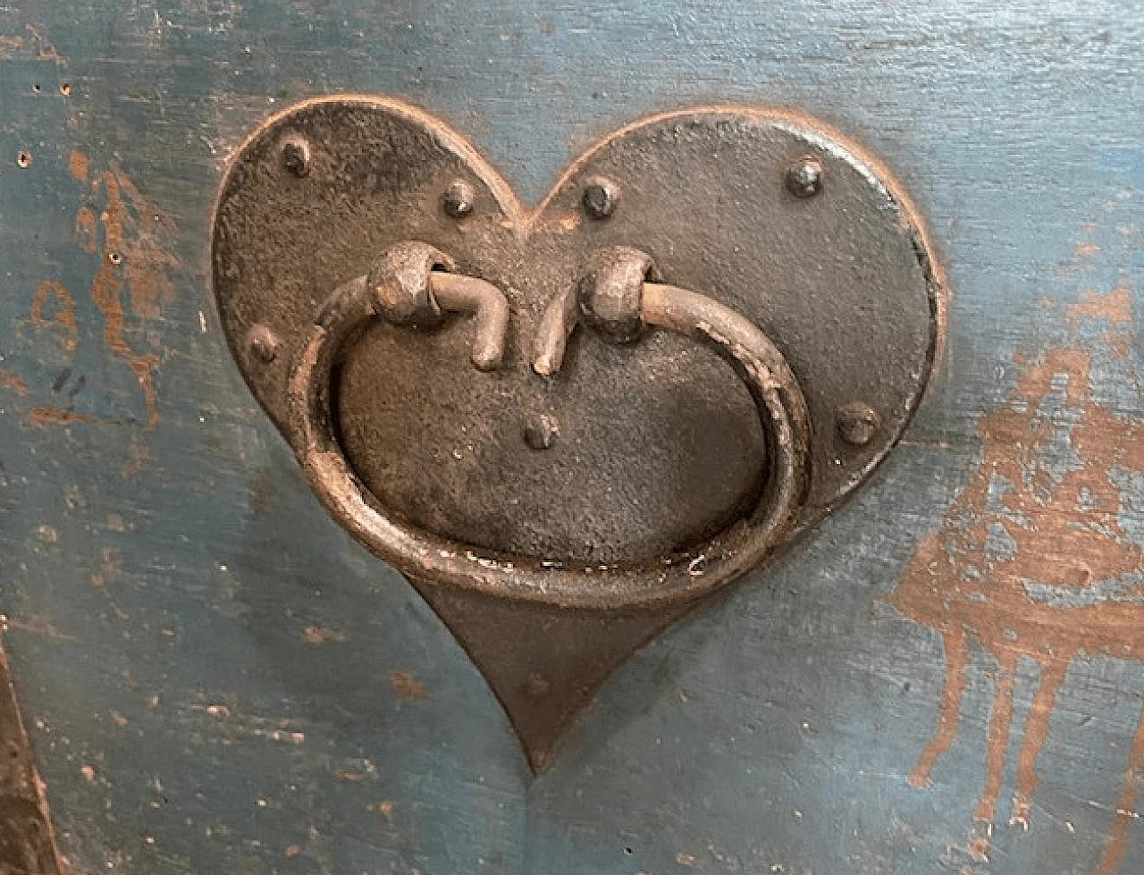 Baule in noce laccato blu, metà '800 5