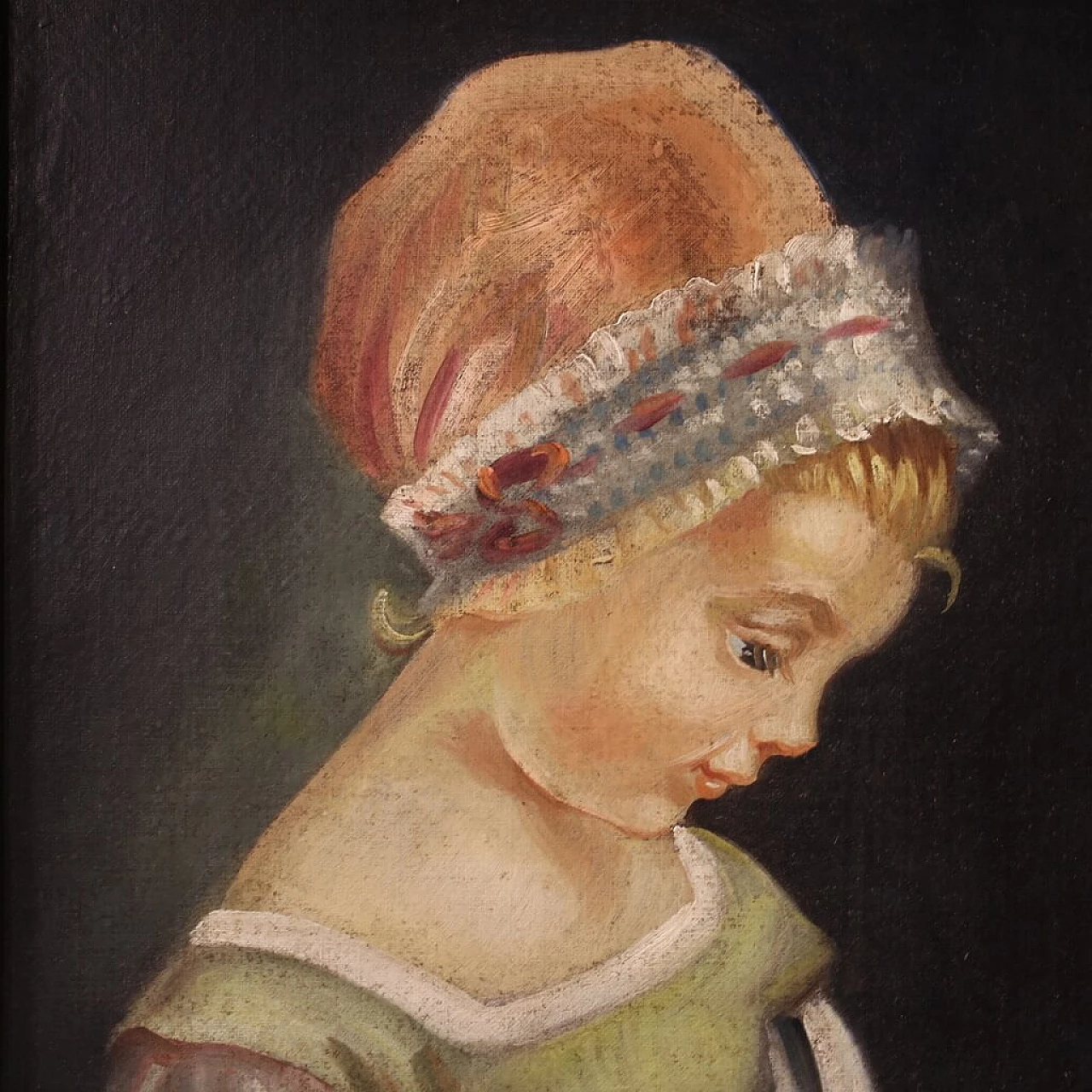 Pair of portraits of little girls, oil on canvas, 1950s 4