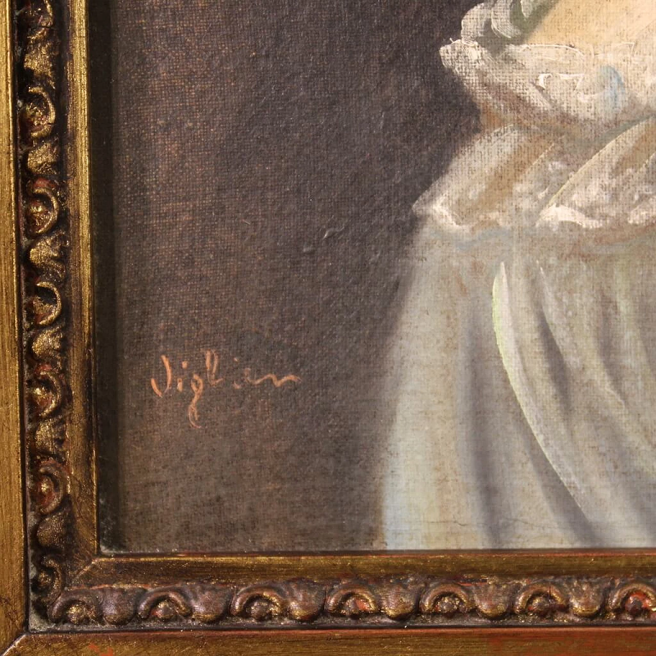 Pair of portraits of little girls, oil on canvas, 1950s 10