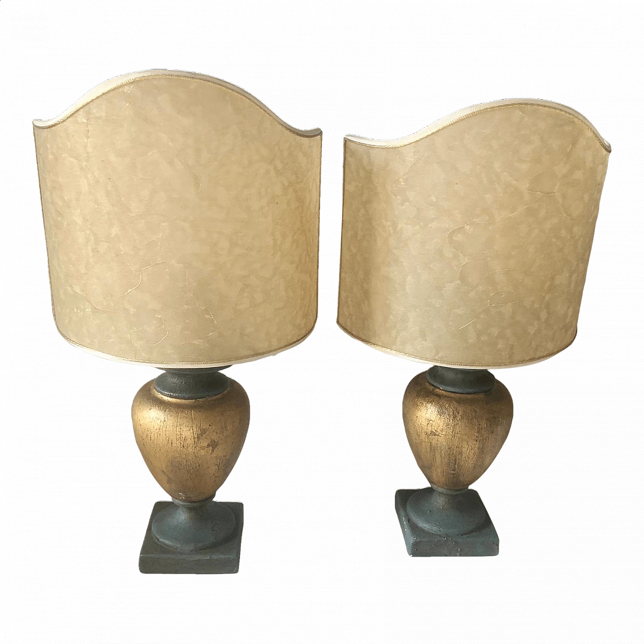 Coppia di lampade da tavolo in ceramica e pergamena, anni '70 10