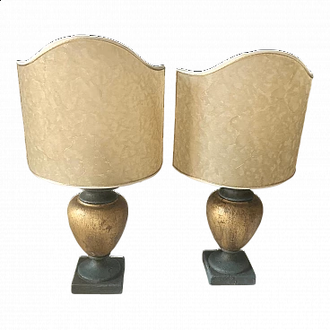Coppia di lampade da tavolo in ceramica e pergamena, anni '70