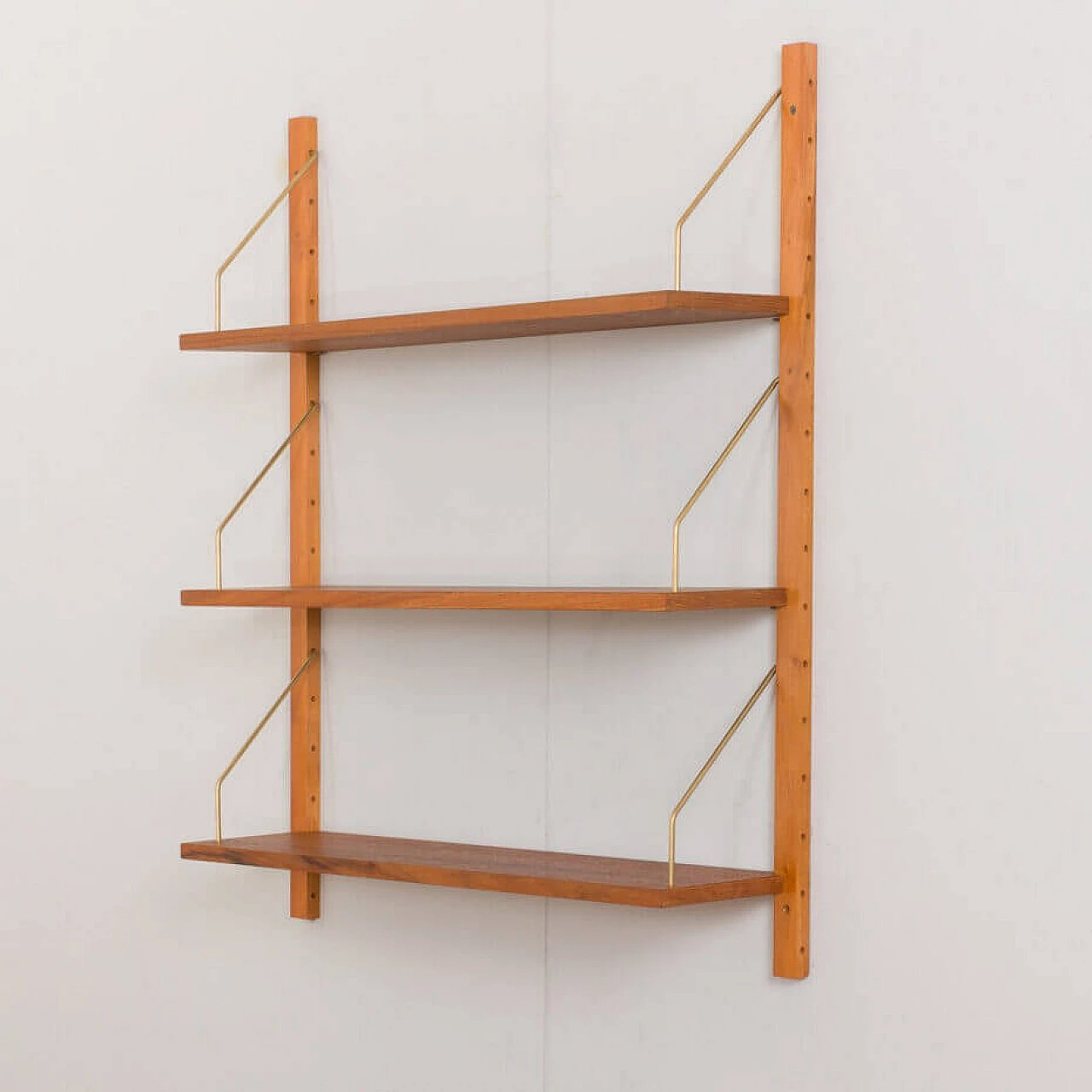 Danish modular teak wall bookcase with three shelves in the Cadovius style, 1960s 4