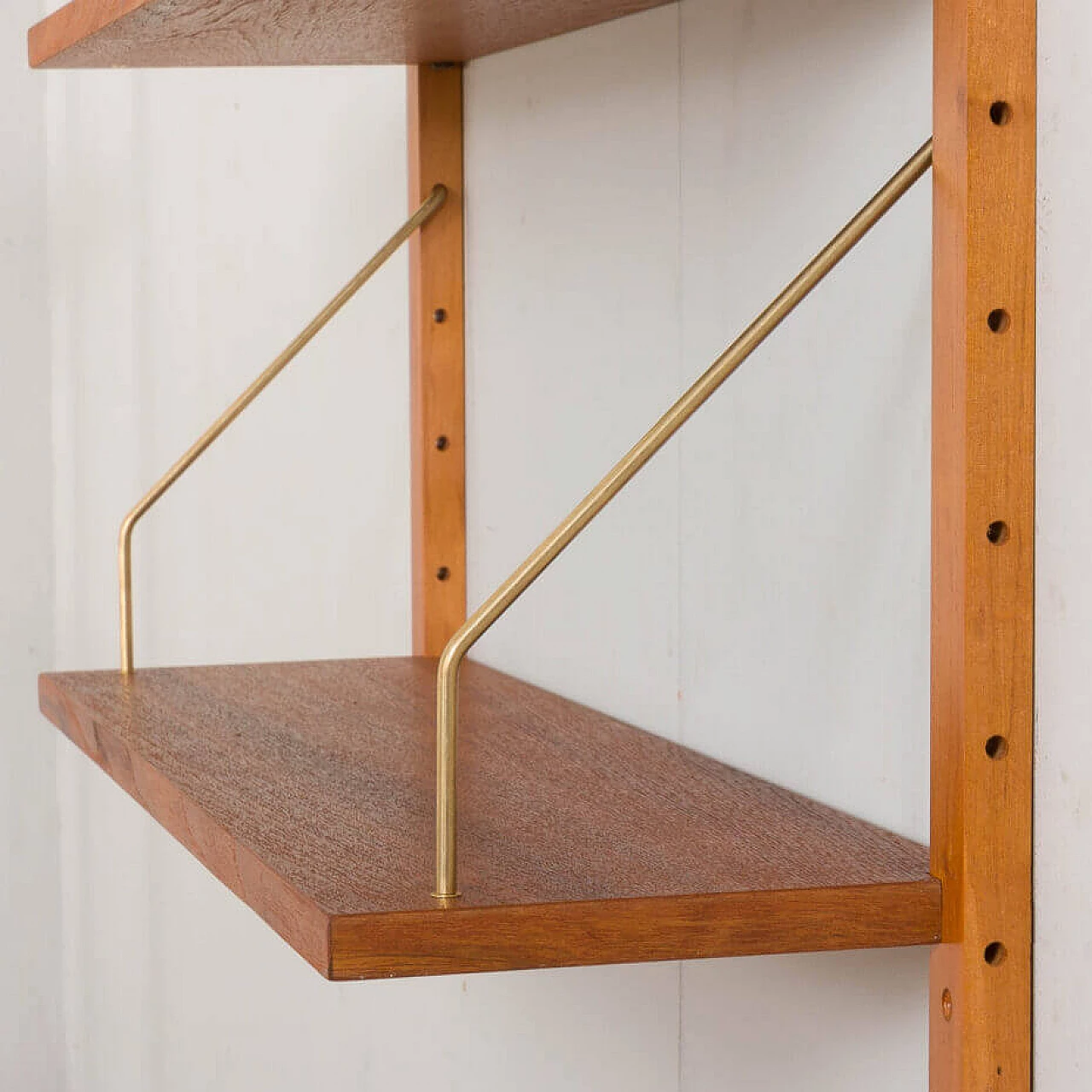 Danish modular teak wall bookcase with three shelves in the Cadovius style, 1960s 5