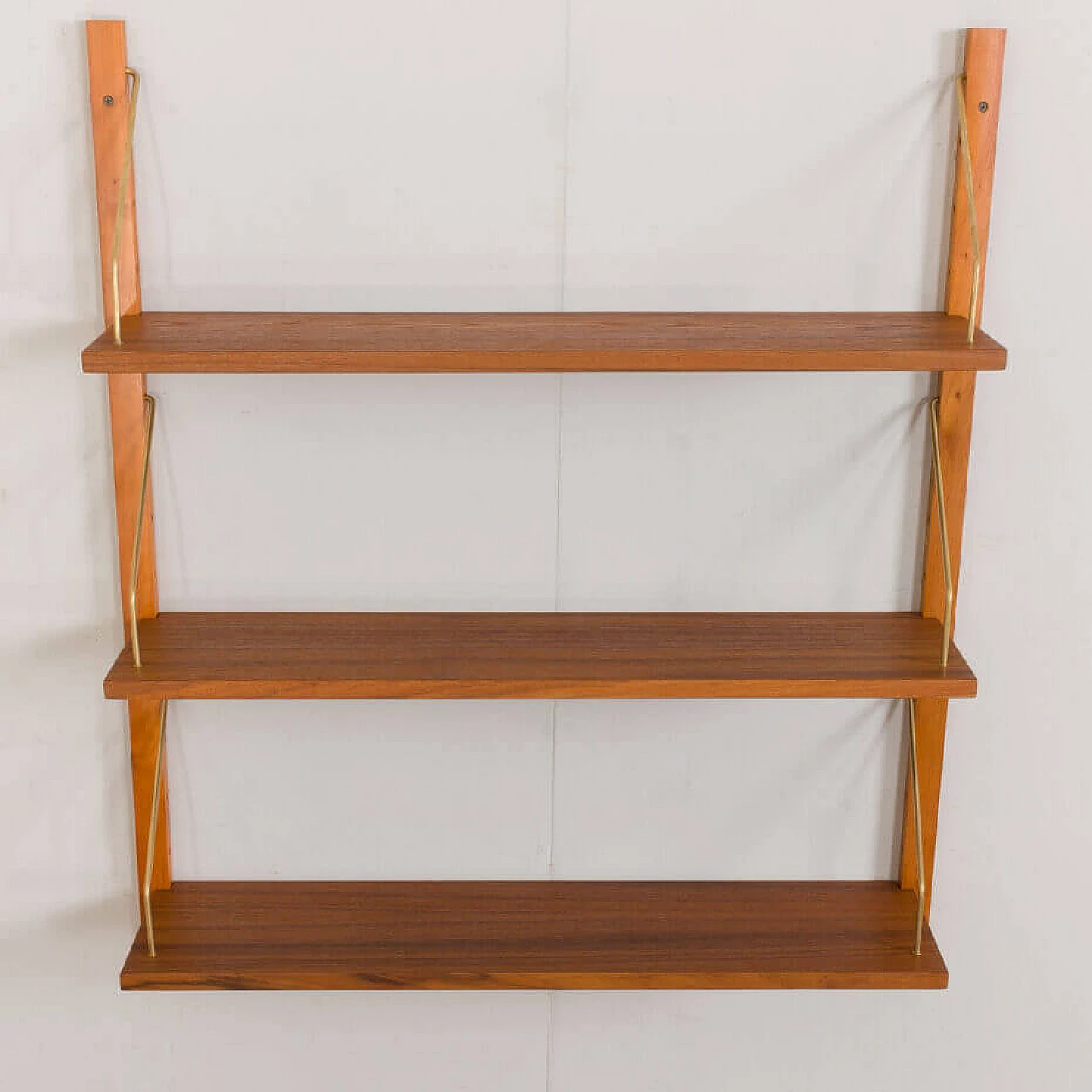 Danish modular teak wall bookcase with three shelves in the Cadovius style, 1960s 6