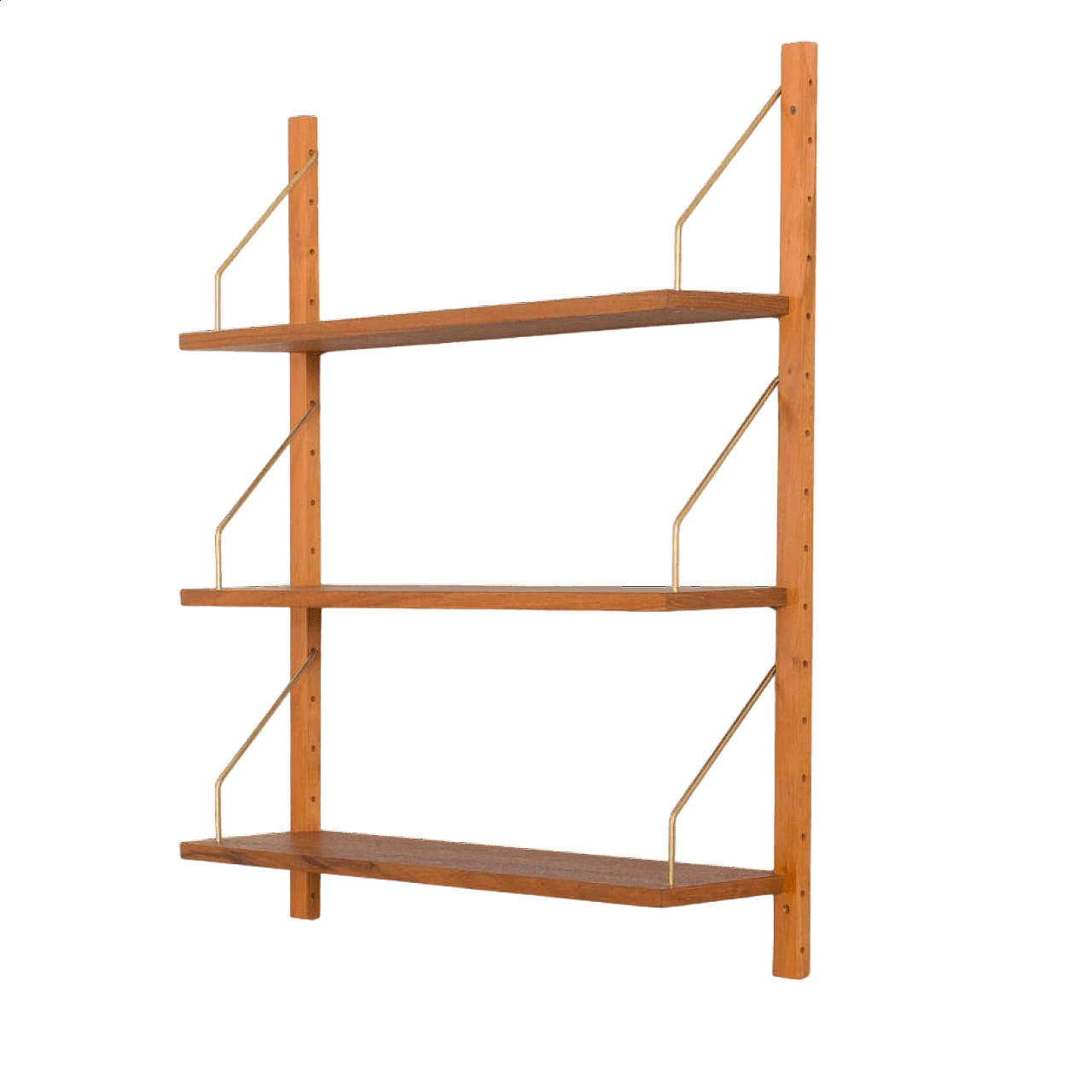 Danish modular teak wall bookcase with three shelves in the Cadovius style, 1960s 11