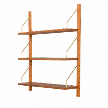 Danish modular teak wall bookcase with three shelves in the Cadovius style, 1960s