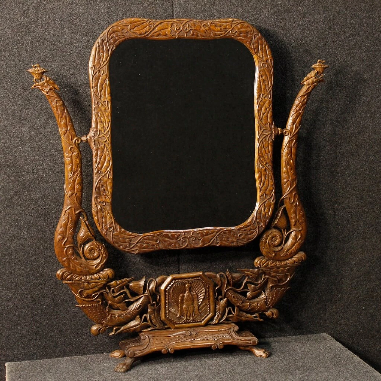 Carved and chiselled beechwood mirror in Art Nouveau style, 1960s 1