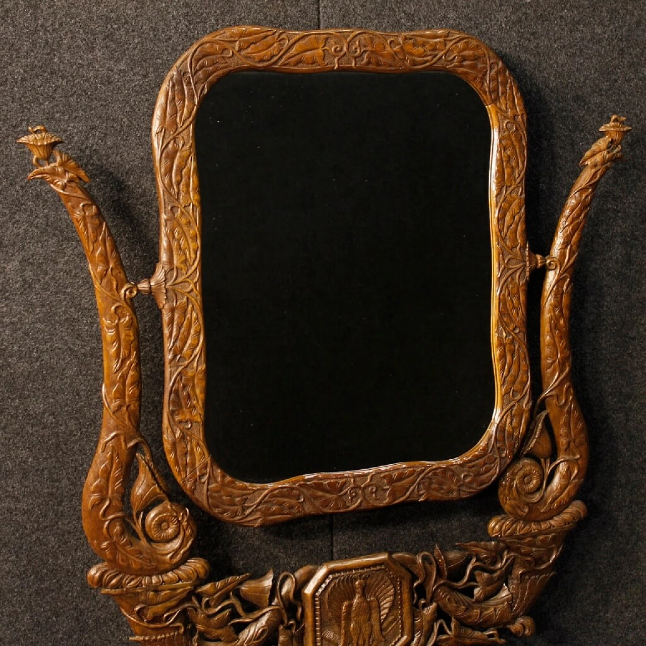 Carved and chiselled beechwood mirror in Art Nouveau style, 1960s 3