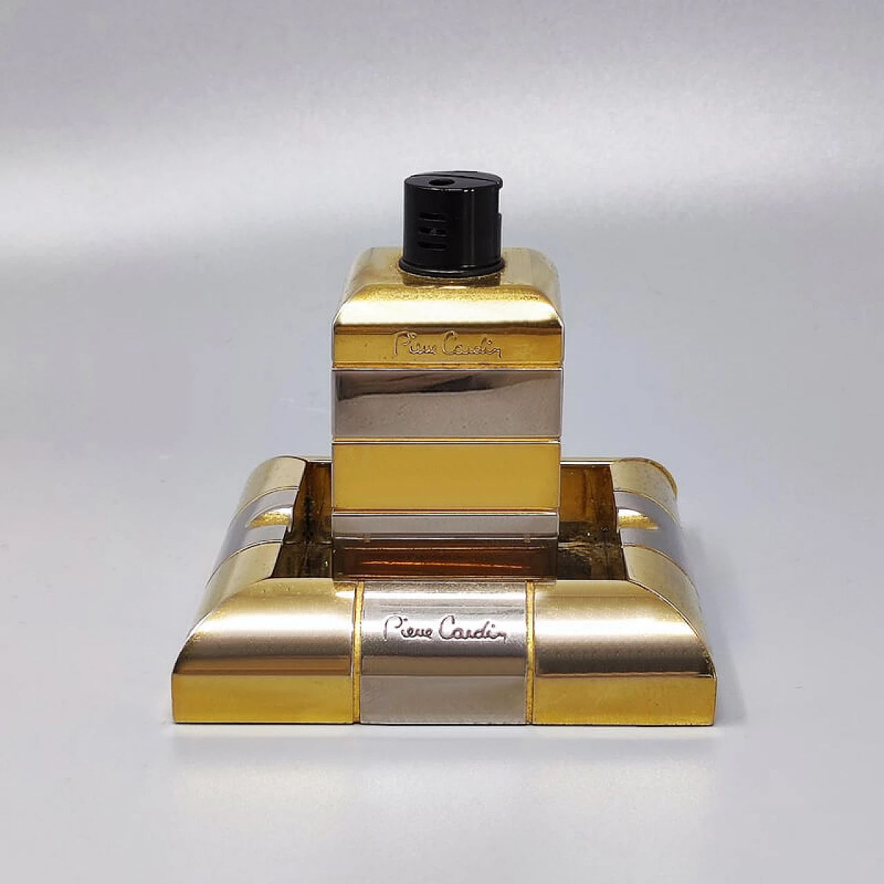 Brass and metal table lighter and ashtray by Pierre Cardin, 1970s 2