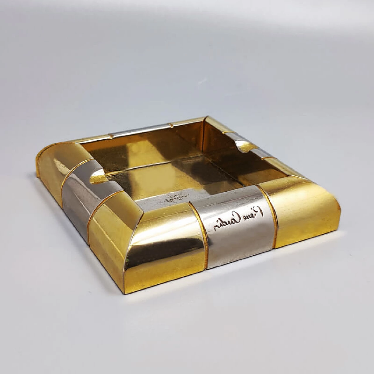 Brass and metal table lighter and ashtray by Pierre Cardin, 1970s 7