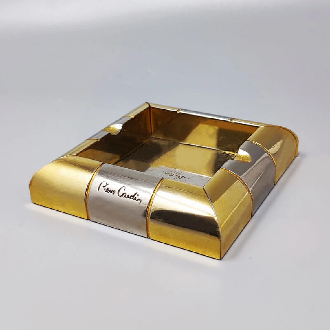 Brass and metal table lighter and ashtray by Pierre Cardin, 1970s 8