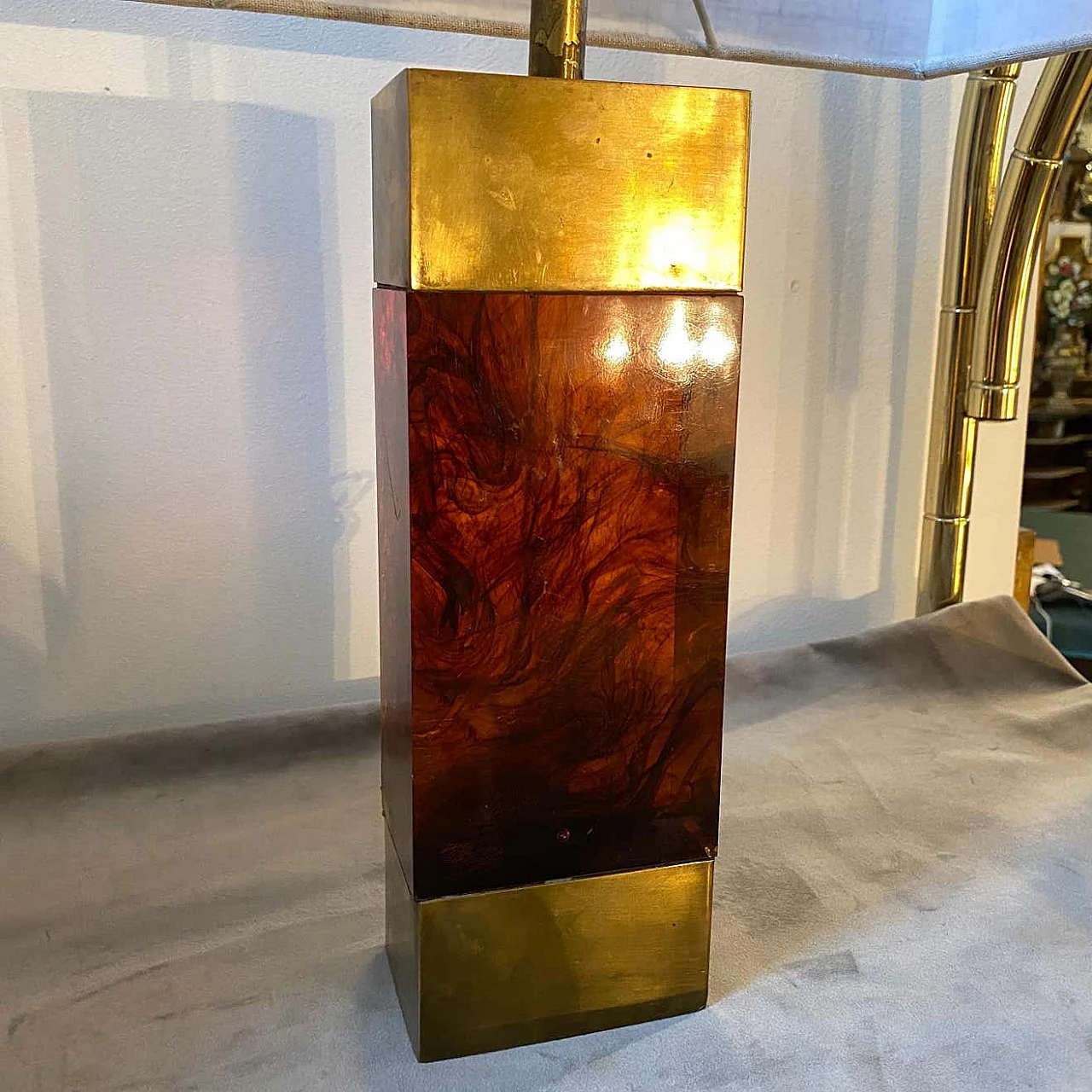 Brass and lucite table lamp in the style of Gabriella Crespi, 1980s 6