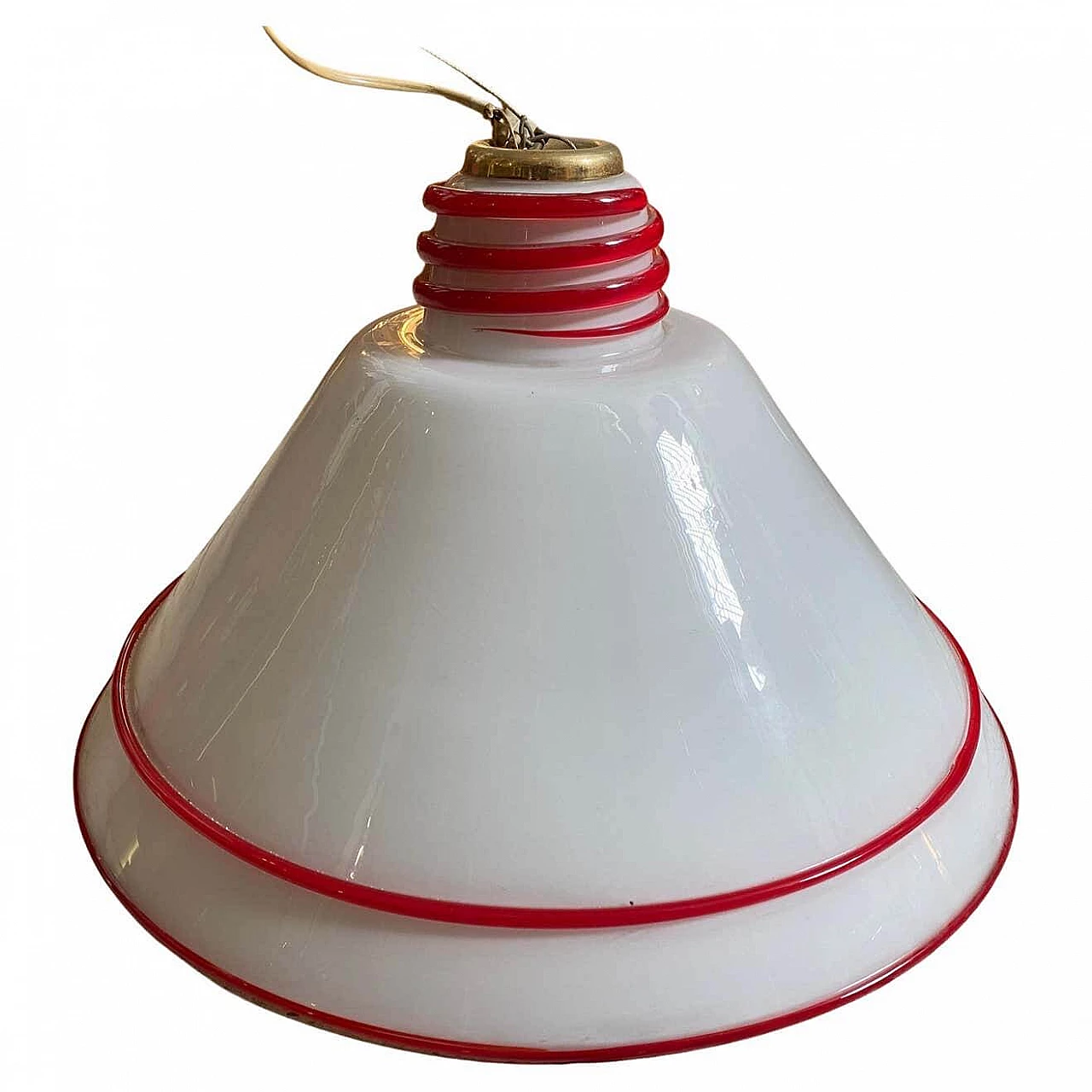 Chandelier in red and white Murano glass and brass for Renato Toso, 1980s 1