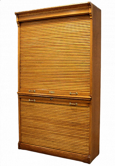 Solid oak double shutter filing cabinet, early 20th century