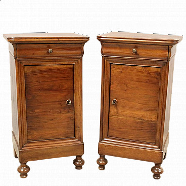 Pair of Louis Philippe solid walnut bedside tables, mid-19th century