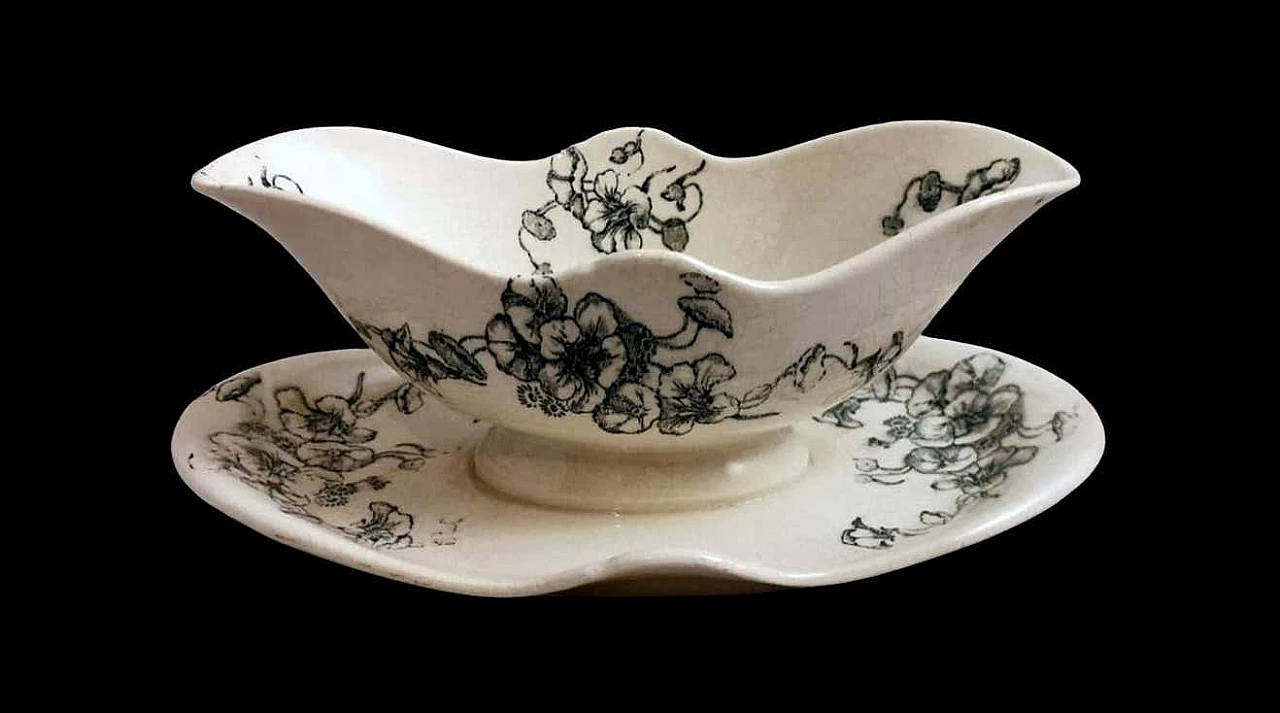 Capucine majolica gravy boat by Bertrand Leon Bordeaux, 1950s 2
