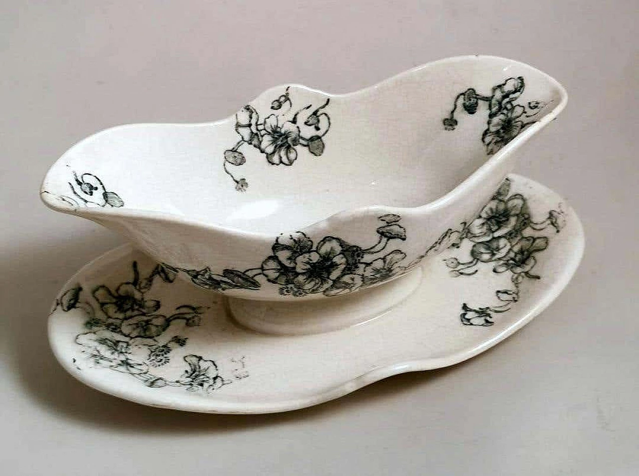 Capucine majolica gravy boat by Bertrand Leon Bordeaux, 1950s 3