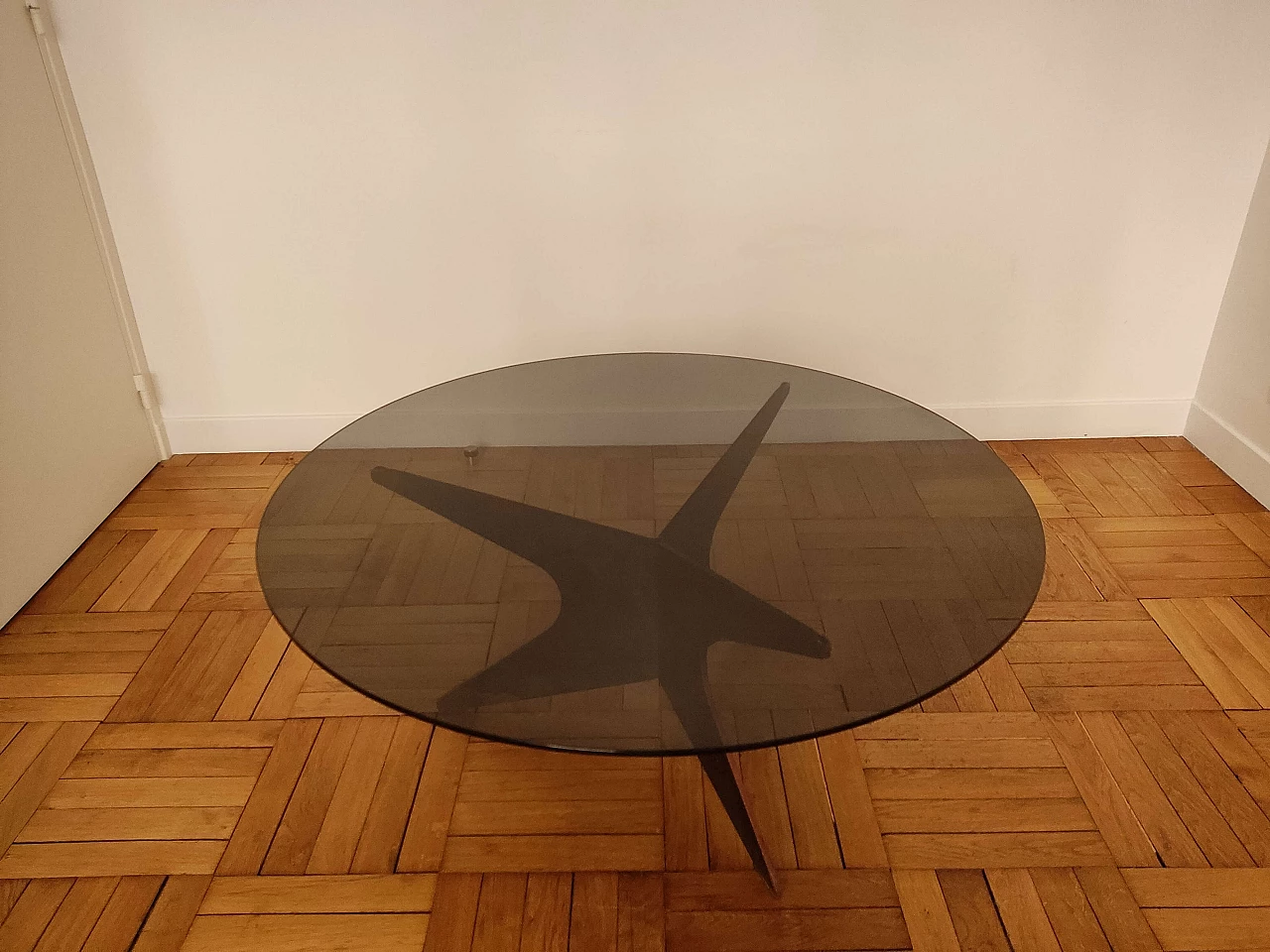 Coffee table with patinated iron base and glass top, 1960s 6