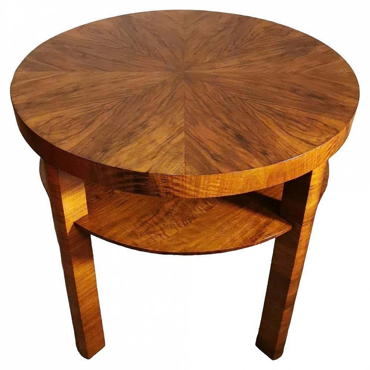 Tavolino rotondo in noce in stile Art Déco, anni '30 16