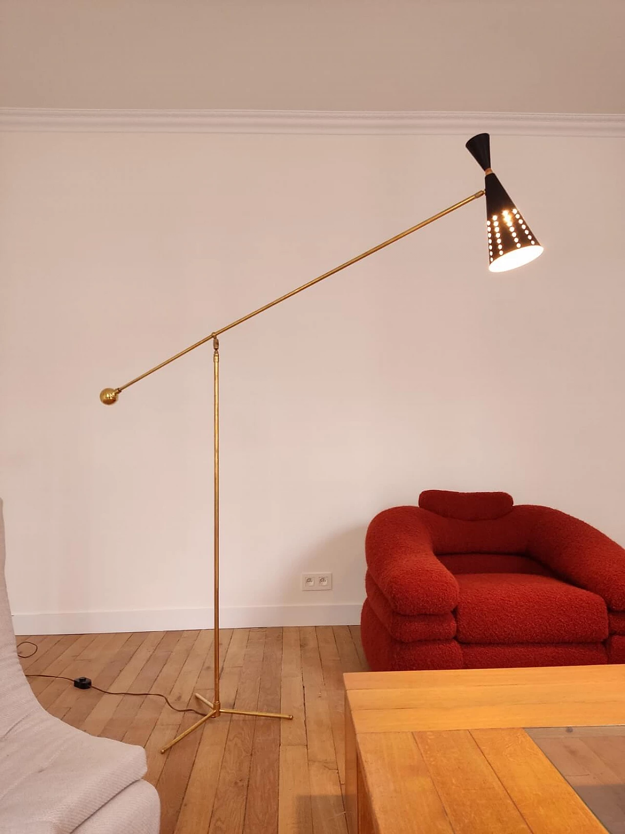 Diabolo floor lamp in brass and metal, 1950s 6