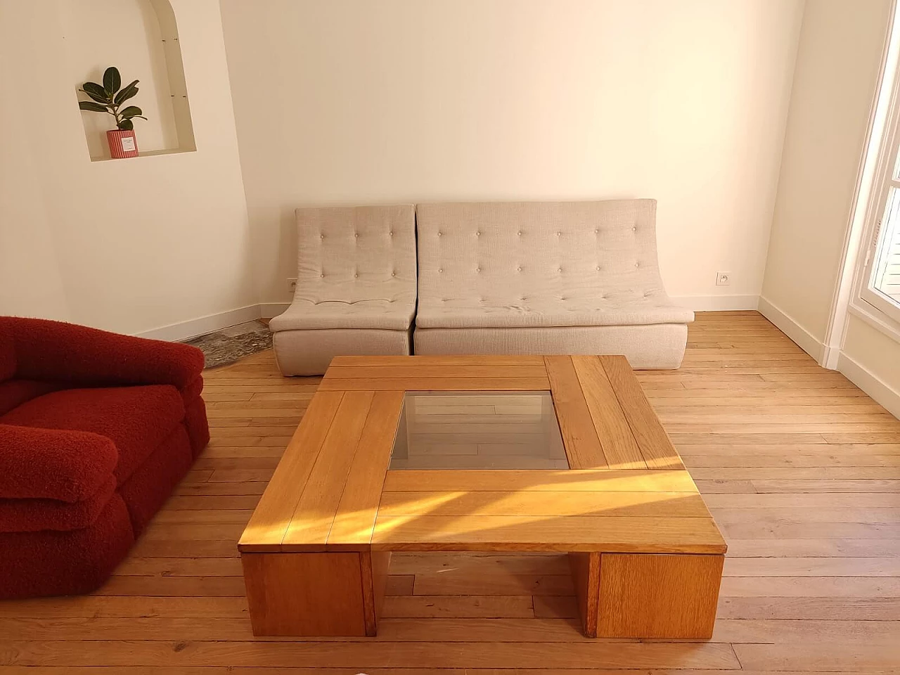 Wood, steel and glass coffee table with four stools by Tecno, 1970s 6