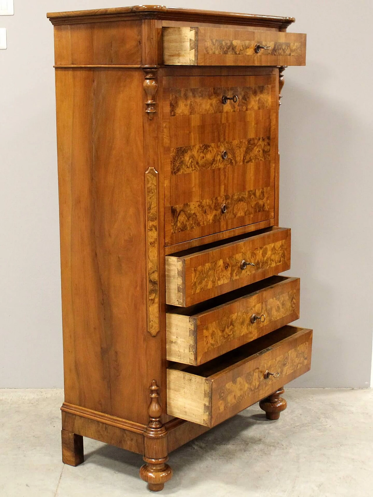 Louis Philippe secretaire in walnut, mid-19th century 5