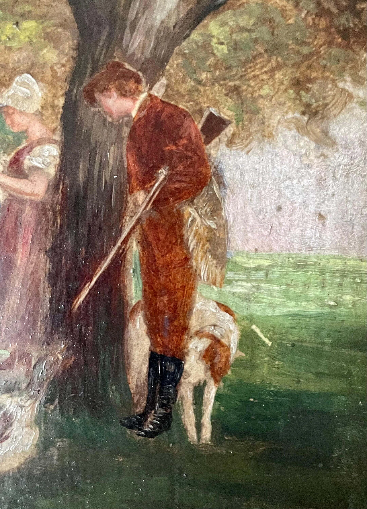 Cacciatore e fanciulla, dipinto a olio su tavoletta, metà '800 2