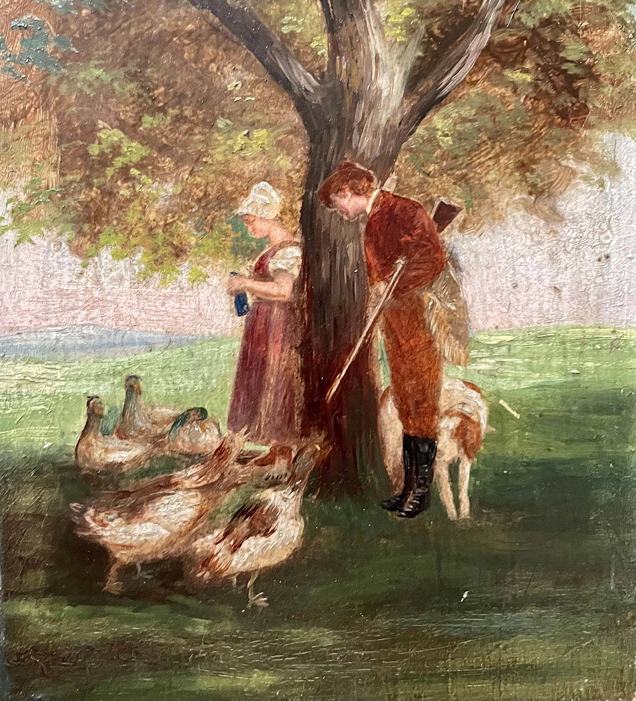 Cacciatore e fanciulla, dipinto a olio su tavoletta, metà '800 3
