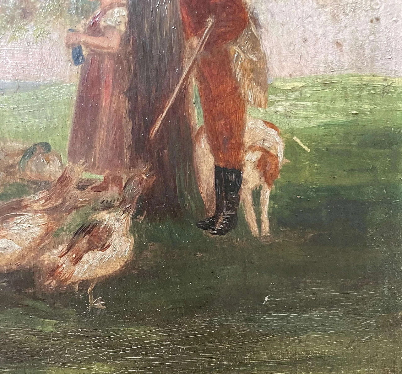 Cacciatore e fanciulla, dipinto a olio su tavoletta, metà '800 4